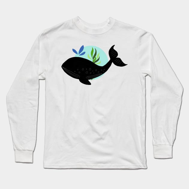 Minimalist Whale Long Sleeve T-Shirt by Nezumi1998